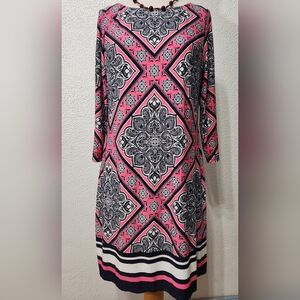 VINCE CAMUTO  Pink and Navy Blue Patterned Dress Size 12